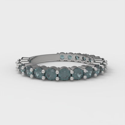 1.2 cttw Natural London Blue Topaz Round Cut White Gold Eternity Wedding Band