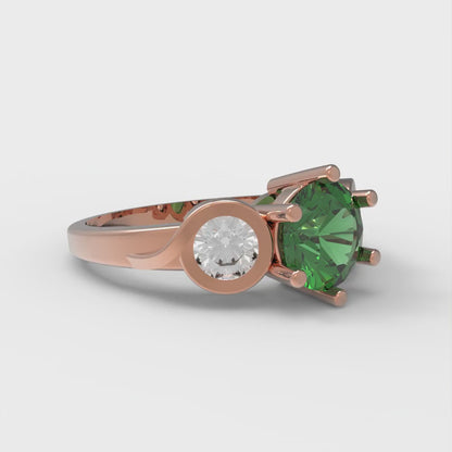 1.72 cttw Simulated Emerald Three-Stone Engagement Ring - Solid Gold (Round Cut,6.5mm)