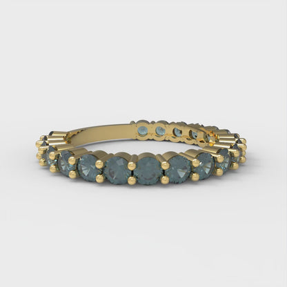 1.2 cttw Natural London Blue Topaz Round Cut Yellow Gold Eternity Wedding Band