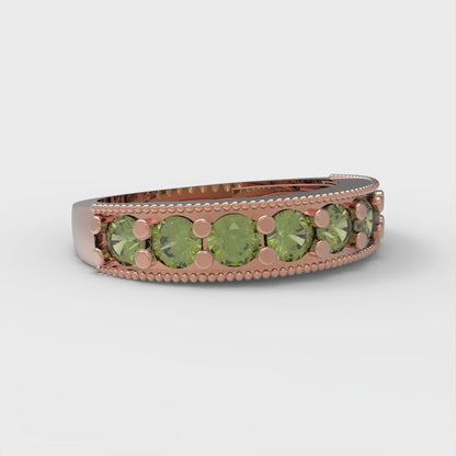 0.81 cttw Natural Peridot Round Cut Rose Gold Eternity Wedding Band