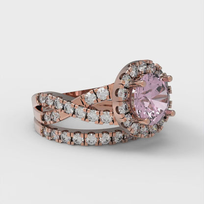 1.795 cttw Round Cut Simulated Pink Diamond Bridal Set - Solid Rose Gold Engagement Ring & Wedding Band