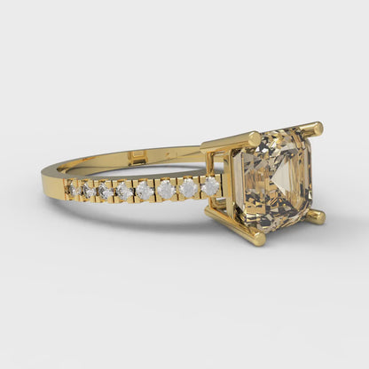 2.7 cttw Natural Morganite Solitaire with Zirconia Simulated Diamond Accents Engagement Ring - Solid Gold (Asscher Cut,6.5mm)