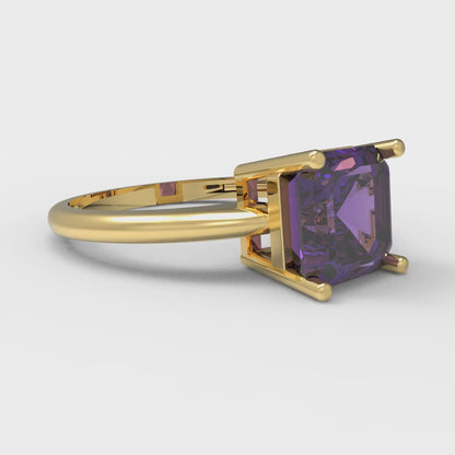 2 cttw Natural Amethyst Solitaire  Engagement Ring - Solid Gold (Asscher Cut,7.0mm)