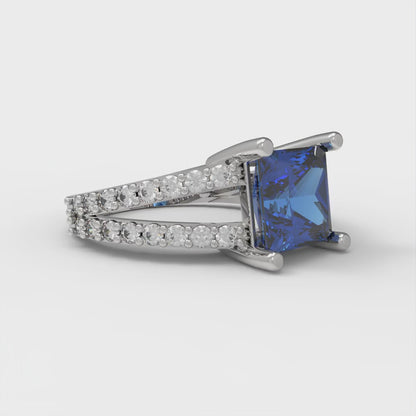 2.48 cttw Simulated Tanzanite Solitaire with Zirconia Simulated Diamond Accents Engagement Ring - Solid Gold (Princess Cut,7.0mm)