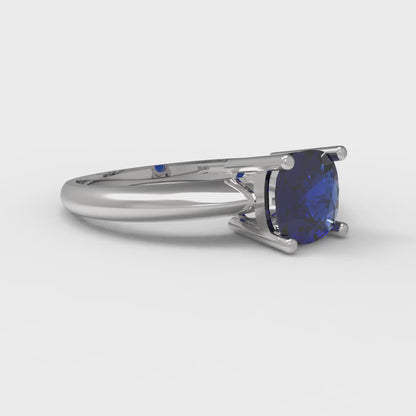 1 cttw Simulated Blue Sapphire Solitaire  Engagement Ring - Solid White Gold (VVS1, Cushion Cut,6mm)