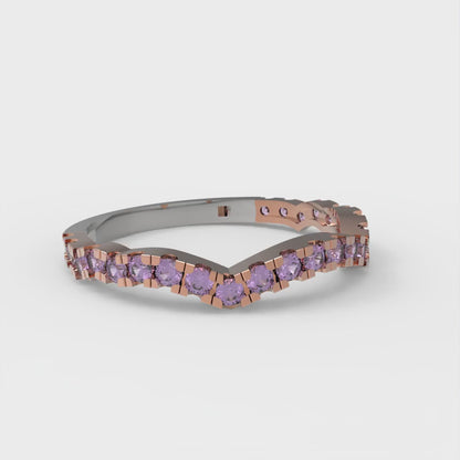 0.36 cttw Simulated Alexandrite Round Cut White/Rose Gold Eternity Wedding Band