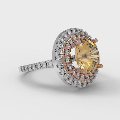 2.6 cttw Zirconia Simulated Champagne Diamond Hidden Halo Engagement Ring - Solid White/Rose Gold (VVS1, Round Cut,8.0mm)