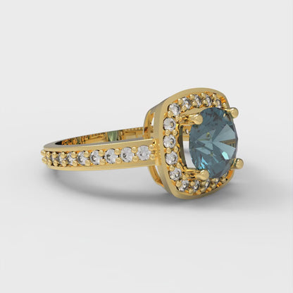 1.335 cttw Natural London Blue Topaz Hidden Halo Engagement Ring - Solid Gold (Round Cut,6.5mm)
