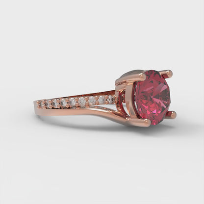 1.71 cttw Simulated Ruby Solitaire with Zirconia Simulated Diamond Accents Engagement Ring - Solid Rose Gold (VVS1, Round Cut,7.5mm)