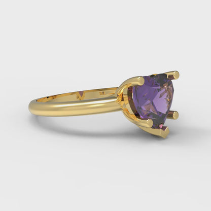2 cttw Natural Amethyst Solitaire  Engagement Ring - Solid Gold (Heart Cut,8mm)