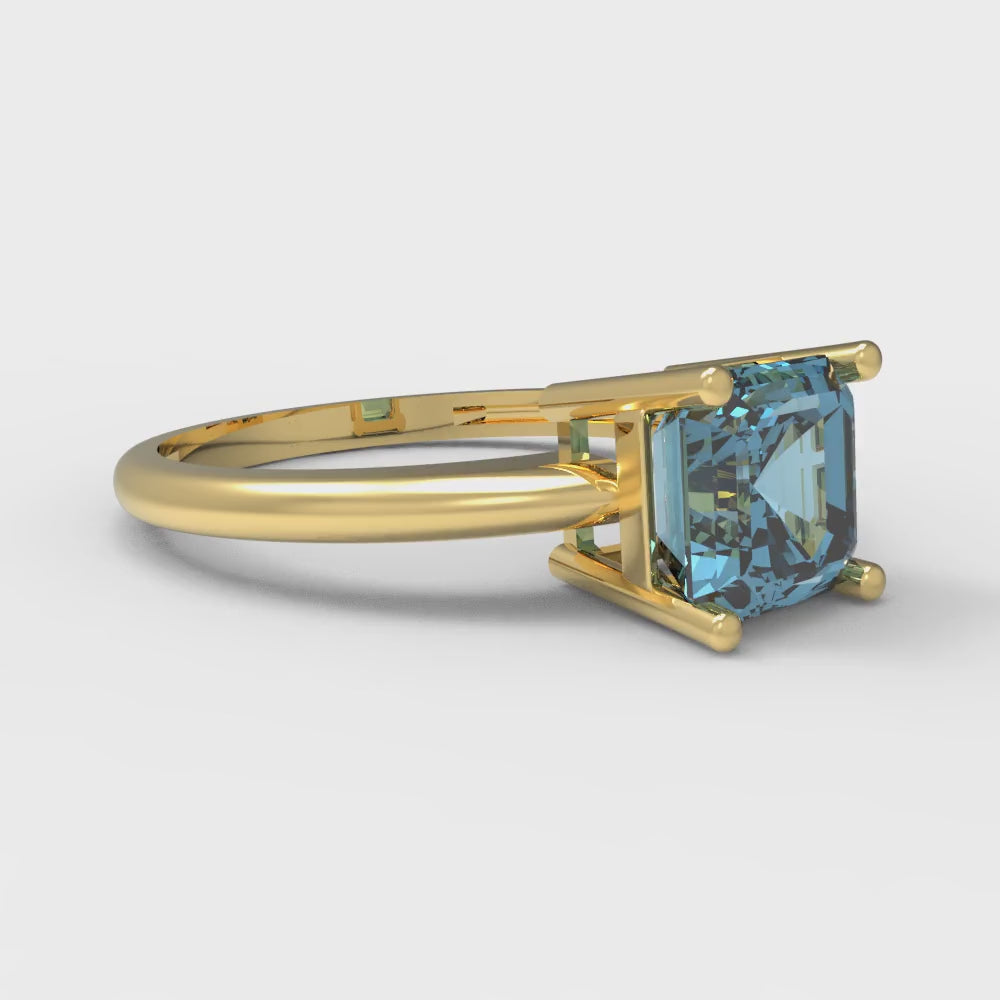 1 cttw Natural Sky Blue Topaz Solitaire  Engagement Ring - Solid Gold (Asscher Cut,6mm)