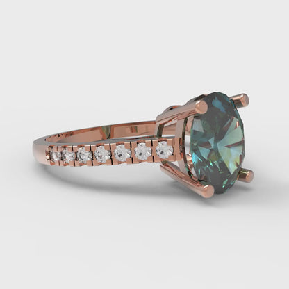 2.21 cttw Blue Moissanite Solitaire with Zirconia Simulated Diamond Accents Engagement Ring - Solid Gold (Oval Cut,9X7mm)