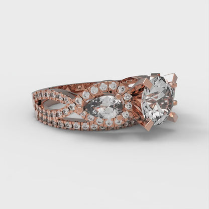 1.925 cttw Round Cut White Sapphire Bridal Set - Solid Rose Gold Engagement Ring & Wedding Band