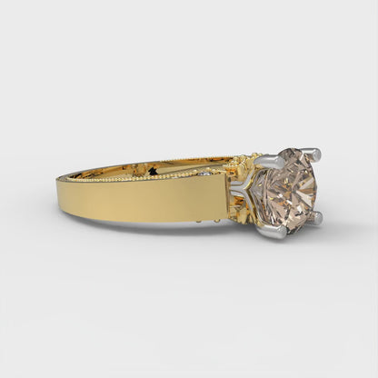 1.06 cttw Yellow Moissanite Solitaire  Engagement Ring - Solid Yellow/White Gold (VVS1, Round Cut,6.5mm)