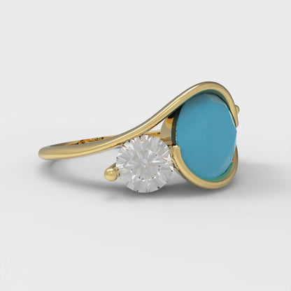 3.5 cttw Simulated Turquoise Three-Stone Engagement Ring - Solid Gold (Round Cut,8.0mm)