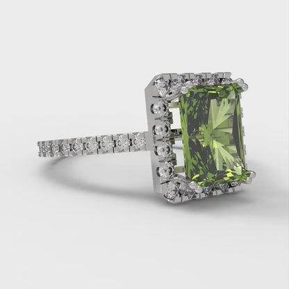 1.86 cttw Natural Peridot Hidden Halo Engagement Ring - Solid Gold (Emerald Cut,7.5x5.5mm)