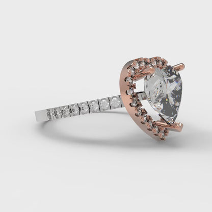 2.285 cttw White Sapphire Hidden Halo Engagement Ring - Solid White/Rose Gold (VVS1, Heart Cut,8mm)