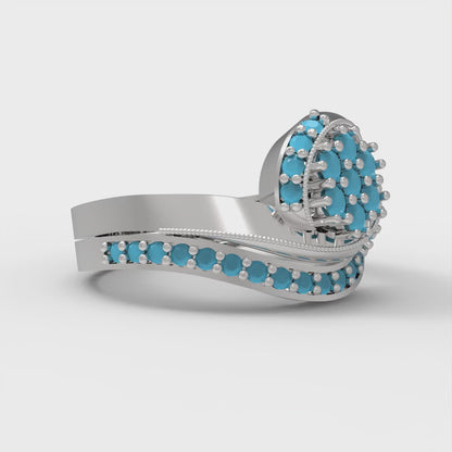 0.4 cttw Round Cut Simulated Turquoise Bridal Set - Solid White Gold Engagement Ring & Wedding Band