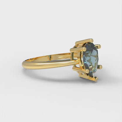 1 cttw Natural London Blue Topaz Solitaire  Engagement Ring - Solid Gold (Pear Cut,8x5mm)