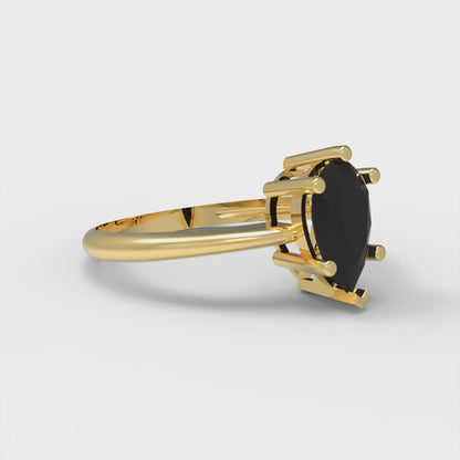 1 cttw Natural Onyx Solitaire  Engagement Ring - Solid Gold (Pear Cut,8x5mm)
