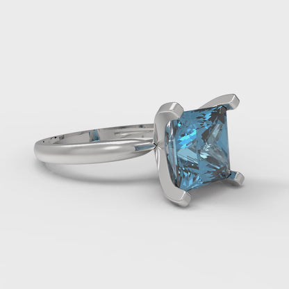 3 cttw Natural Sky Blue Topaz Solitaire  Engagement Ring - Solid Gold (Princess Cut,8.0mm)