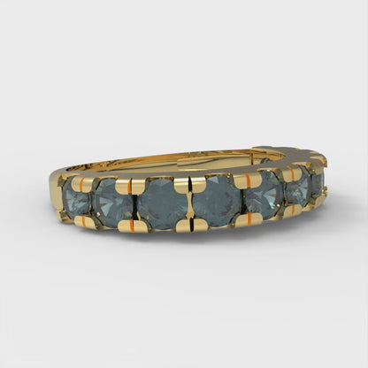 1 cttw Natural London Blue Topaz Round Cut Yellow Gold Eternity Wedding Band