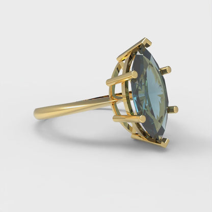 2.5 cttw Natural London Blue Topaz Solitaire  Engagement Ring - Solid Gold (Marquise Cut ,13x6.5mm)