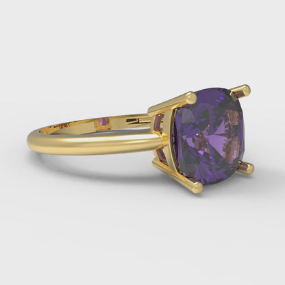 2.5 cttw Natural Amethyst Solitaire  Engagement Ring - Solid Gold (Cushion Cut,8mm)