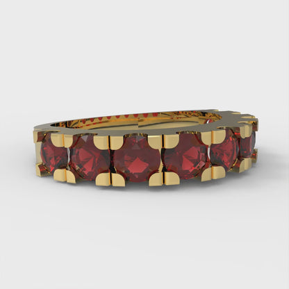 1.53 cttw Natural Garnet Round Cut Yellow Gold Eternity Wedding Band