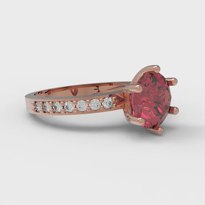 1.71 cttw Simulated Pink Tourmaline Solitaire with Zirconia Simulated Diamond Accents Engagement Ring - Solid Gold (Round Cut,7.5mm)