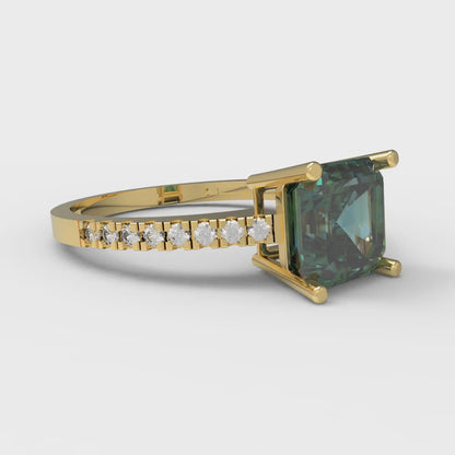 2.7 cttw Blue Moissanite Solitaire with Zirconia Simulated Diamond Accents Engagement Ring - Solid Gold (Asscher Cut,6.5mm)