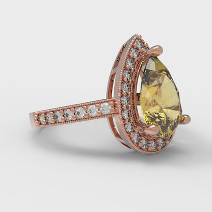 2.36 cttw Natural Citrine Hidden Halo Engagement Ring - Solid Gold (Pear Cut,10x7mm)