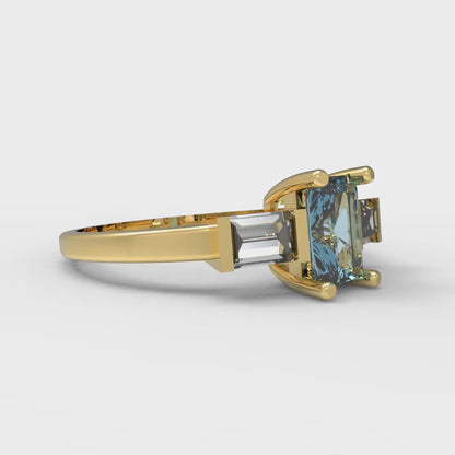 0.8 cttw Natural Aquamarine Three-Stone Engagement Ring - Solid Yellow Gold (VVS1, Emerald Cut,6x4mm)