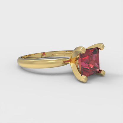 1.5 cttw Natural Garnet Solitaire  Engagement Ring - Solid Gold (Princess Cut,6.5mm)