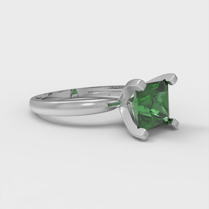 1.5 cttw Simulated Emerald Solitaire  Engagement Ring - Solid Gold (Princess Cut,6.5mm)