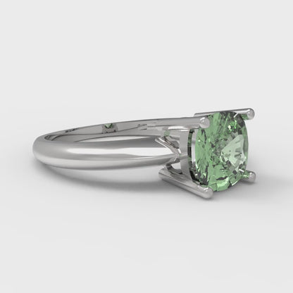 1.5 cttw Zirconia Simulated Green Diamond Solitaire  Engagement Ring - Solid Gold (VVS1, Cushion Cut,6.5mm)
