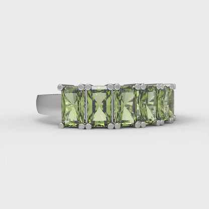 2.61 cttw Natural Peridot Emerald Cut White Gold Eternity Wedding Band