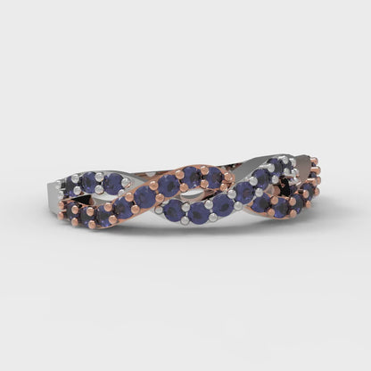 0.495 cttw Simulated Blue Sapphire Round Cut Rose/White Gold Eternity Wedding Band