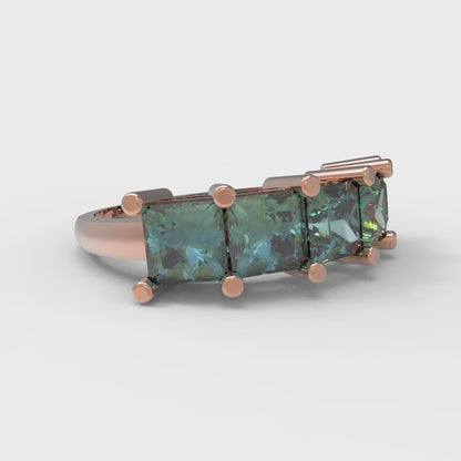 2.5 cttw Blue Moissanite Princess Cut Rose Gold Eternity Wedding Band