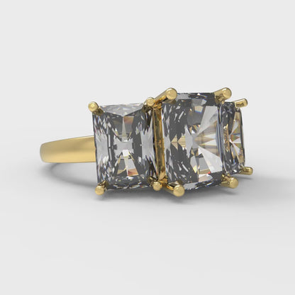 4 cttw White Sapphire Three-Stone Engagement Ring - Solid Yellow Gold (VVS1, Emerald Cut,8x6mm)