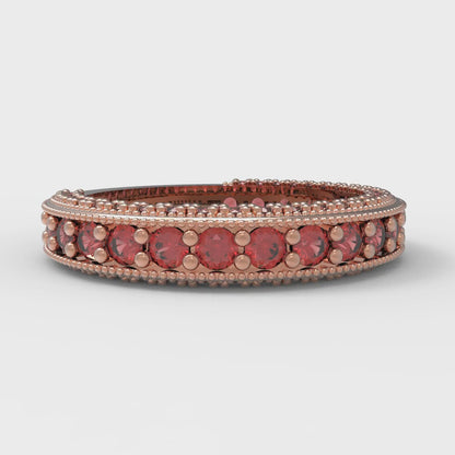 1.44 cttw Simulated Pink Tourmaline Round Cut Rose Gold Eternity Wedding Band