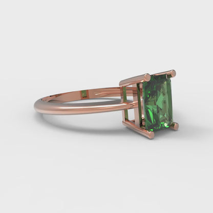 1 cttw Simulated Emerald Solitaire  Engagement Ring - Solid Gold (Radiant Cut,7x5mm)