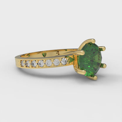 1.71 cttw Simulated Emerald Solitaire with Zirconia Simulated Diamond Accents Engagement Ring - Solid Gold (Round Cut,7.5mm)