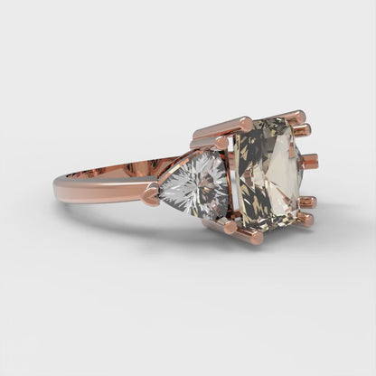 2.82 cttw Natural Morganite Three-Stone Engagement Ring - Solid Gold (Emerald Cut,8x6mm)