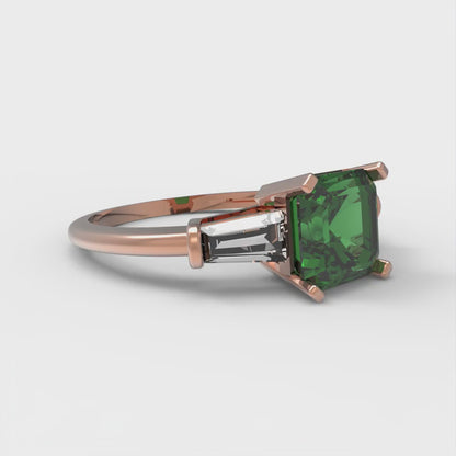 1.62 cttw Simulated Emerald Three-Stone Engagement Ring - Solid Gold (Square Emerald Cut,6.5X6.5mm)