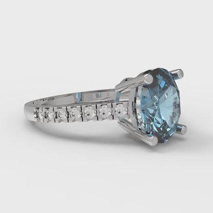2.21 cttw Natural Sky Blue Topaz Solitaire with Zirconia Simulated Diamond Accents Engagement Ring - Solid Gold (Oval Cut,9X7mm)