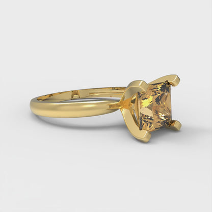 1.5 cttw Zirconia Simulated Champagne Diamond Solitaire  Engagement Ring - Solid Gold (VVS1, Princess Cut,6.5mm)