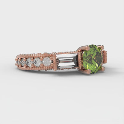 2.33 cttw Natural Peridot Three-Stone Engagement Ring - Solid Rose Gold (VVS1, Round Cut,6.5mm)