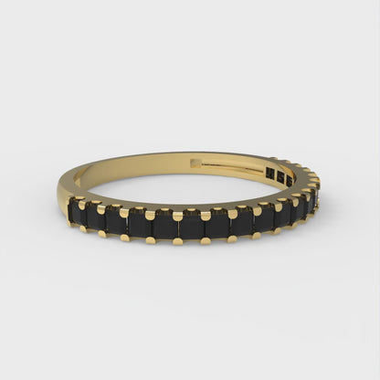 0.285 cttw Natural Onyx Princess Cut Yellow Gold Eternity Wedding Band