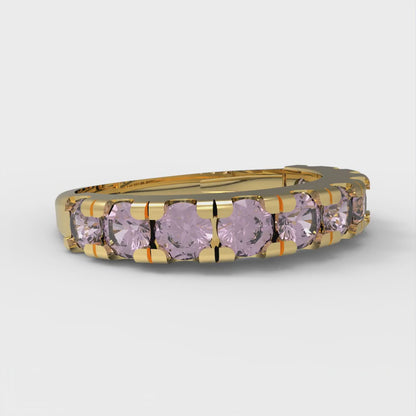 1 cttw Simulated Pink Diamond Round Cut Yellow Gold Eternity Wedding Band
